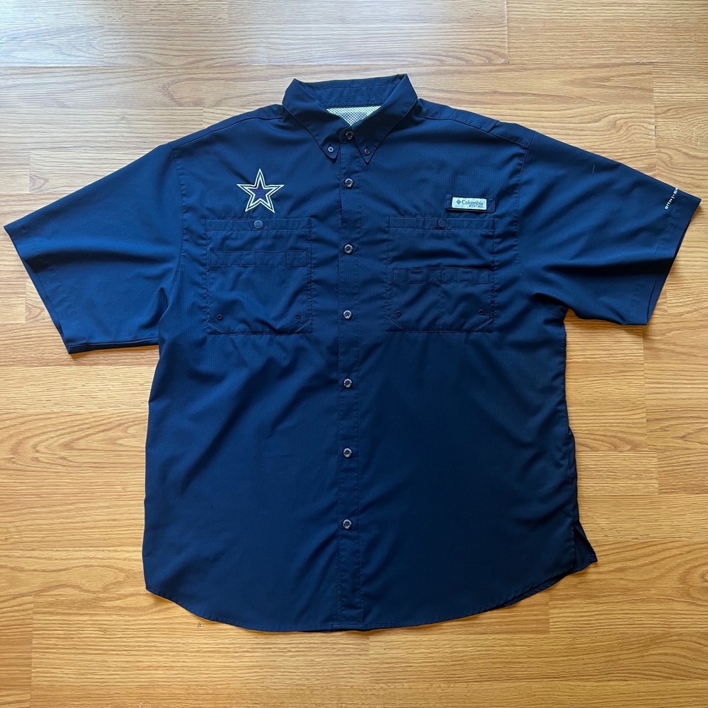 Columbia PFG Dallas Cowboys Mens Navy Blue Fishing Shirt Short Sleeve XM1019 XL